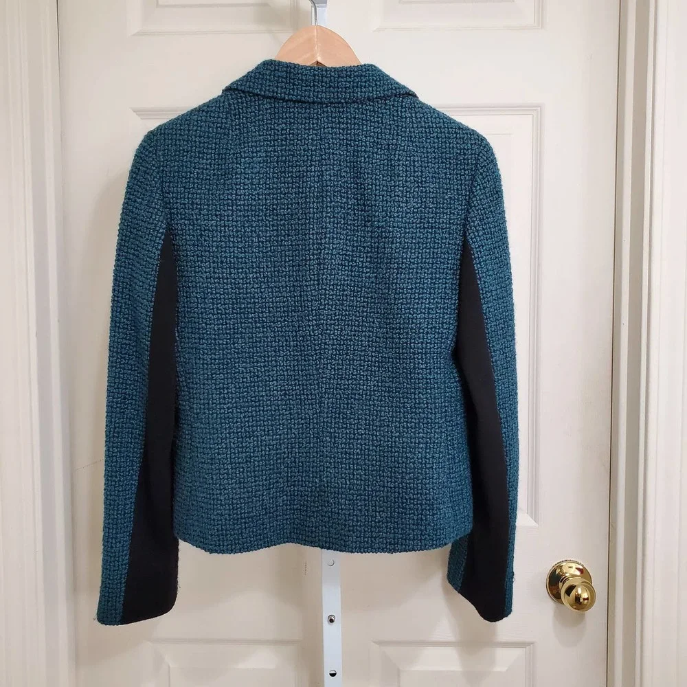 AKRIS PUNTO Emerald Green/Black Textured Buttoned Wool Blend Blazer sz US 8 - Picture 2 of 10